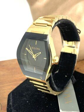 Bulova Women's Watch 97L164 Quartz Black Dial Gold Stainless Steel 30mm